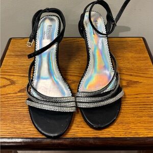 De Blossom Collection Black and Silver Strappy Heels